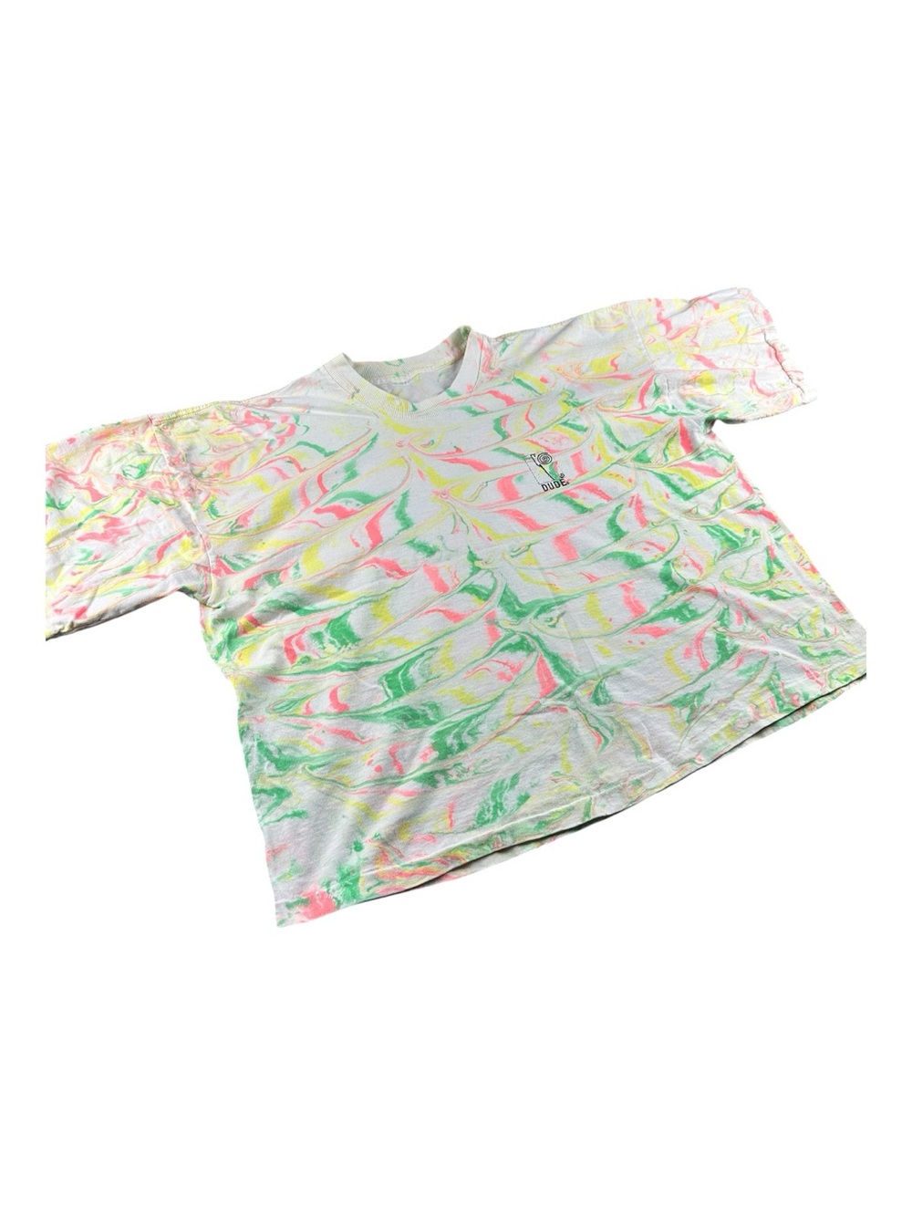 Vintage 1988 DUDE Sportswear Neon Surf Tee XL Single Stitch Boxy Cropped 80s - Picture 5 of 14